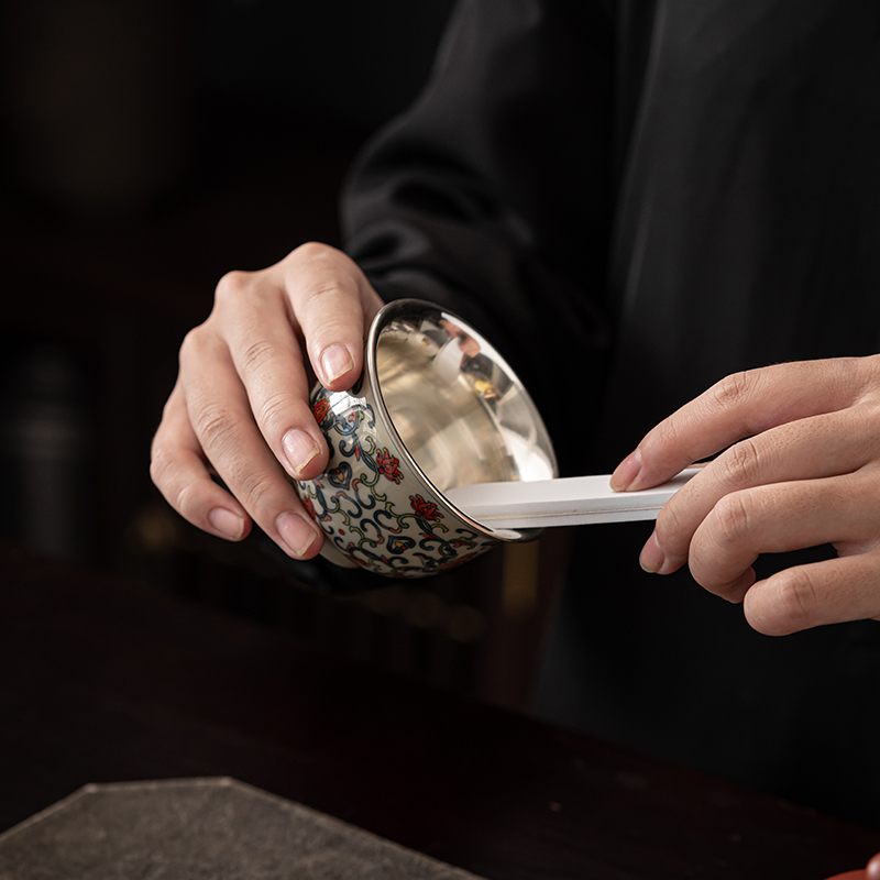 苏氏陶瓷(SUSHI CERAMICS)青花永乐鎏银茶杯主人杯个人杯品茗杯功夫茶杯