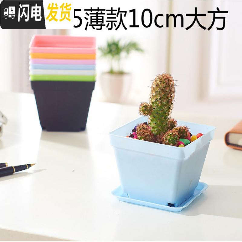 三维工匠小黑方小方大黑方大彩方多肉植物塑料花盆叶插育苗配搭托盘 9cm混色20个 盆+底托花盆容器高清大图