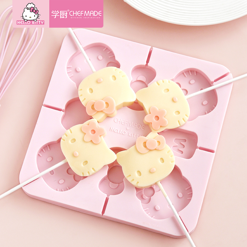 学厨 HELLO KITTY棒棒糖模具 硅胶8连奶酪棒模具 赠棒棒糖纸棒 DIY巧克力模具 烘焙工具 KT7082