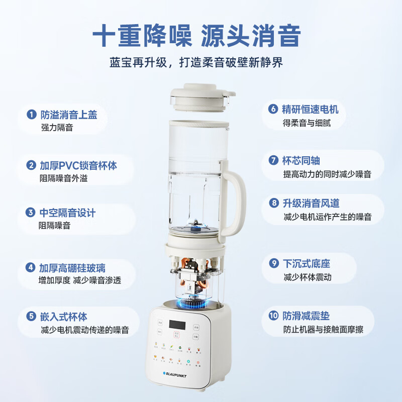 蓝宝(BLAUPUNKT)柔音破壁机可拆洗家用3-6人豆浆机双层轻量杯降噪49分贝五谷杂粮料理辅食榨汁机早餐机PBC06高清大图