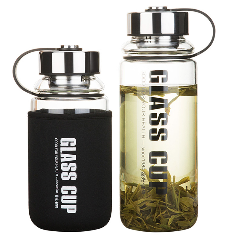 富光(FGA)玻璃杯大容量透明水杯男女号茶杯带盖创意便携杯子 黑色大容量1000ml