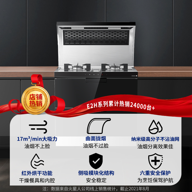 火星人(marssenger)E2G/H集成灶 不锈钢台面侧吸下排家用烟灶烘套餐一体灶正品 天然气高清大图