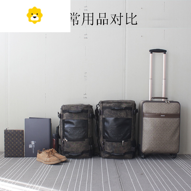 FENGHOU复古帆布大容量背包男旅行双肩包行李出差男士旅游休闲背包多功能高清大图