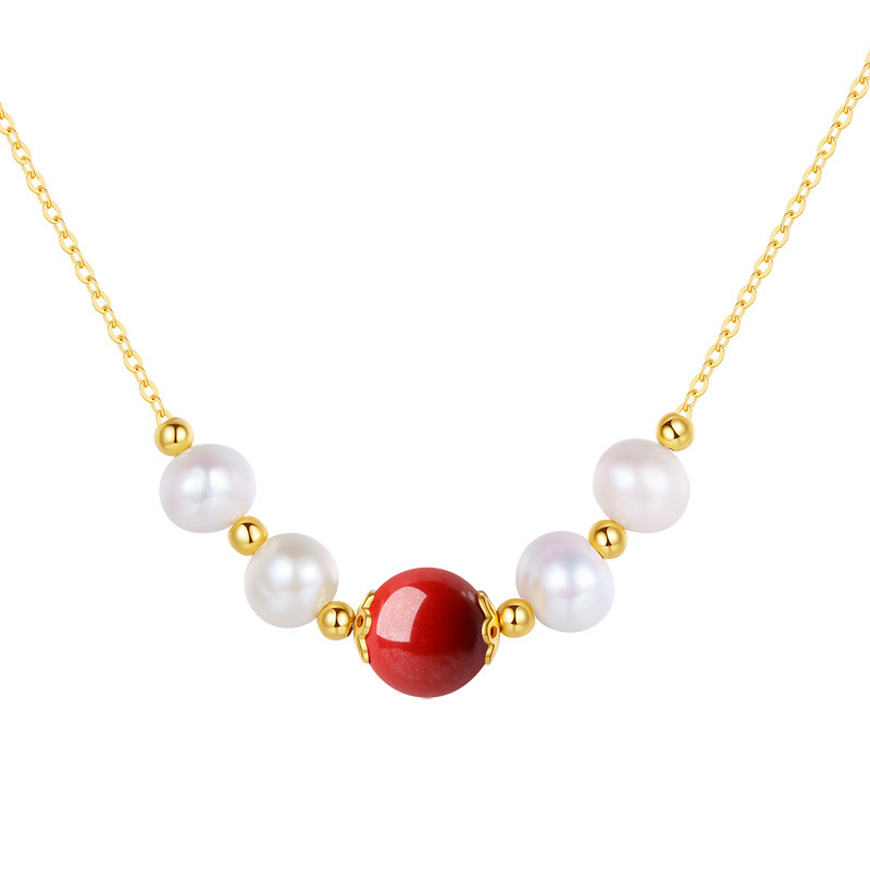 鑫铂尼原创设计s925银红豆项链女款淡水珍珠简约气质时尚首饰节日生日