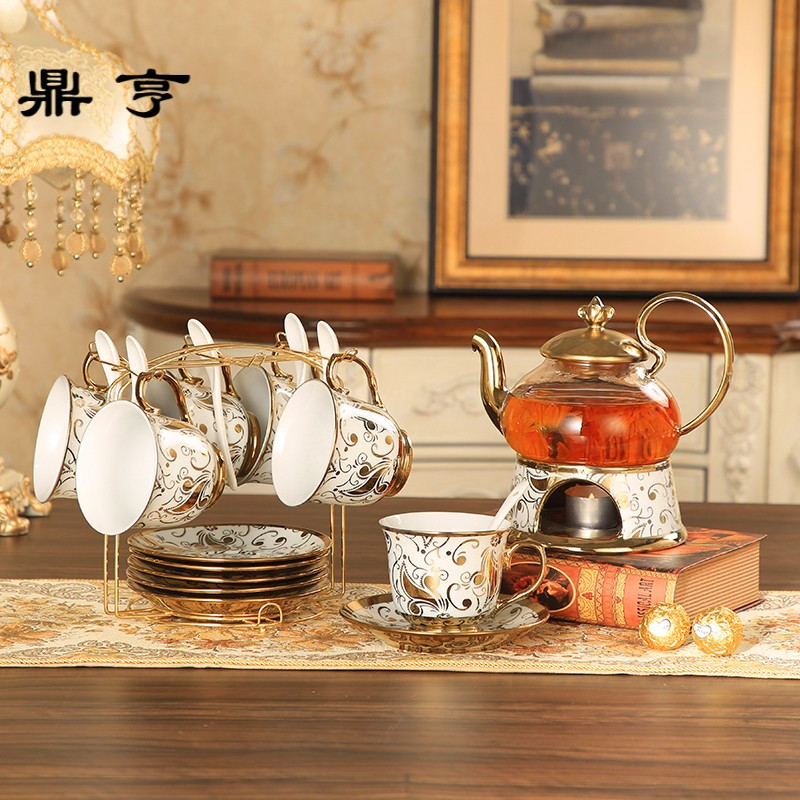 鼎亨欧式简约花果茶具套装蜡烛加热玻璃陶瓷煮水果花茶具下午茶壶