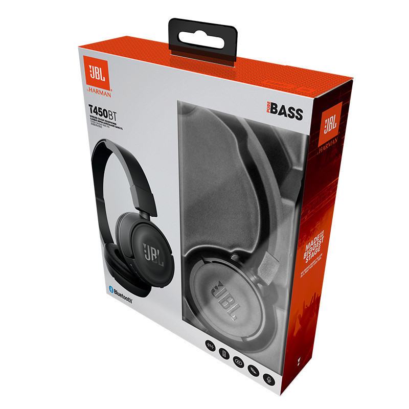 JBL T450BT 无线蓝牙运动耳机 便携头戴式重低音HIFI音乐耳机 可折叠运动带耳麦通话耳机 白色