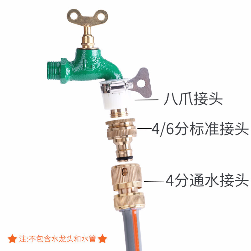 水龙头接头接头多功能洗车水接头配件水龙头转换器四分水管快速接洗衣机口 全铜4/6分标准接头+全铜通水接头高清大图