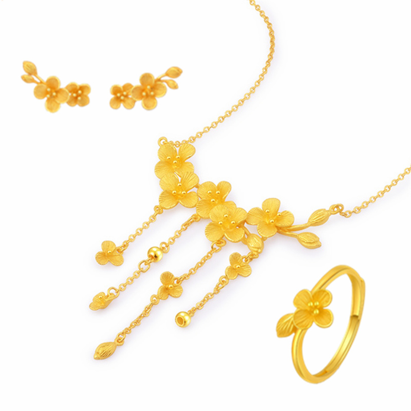 沙金婚庆秀禾镀金假黄金项链格桑花挚爱吉祥婚嫁结婚三件套链坠送女朋友老婆情人节七夕生日礼物