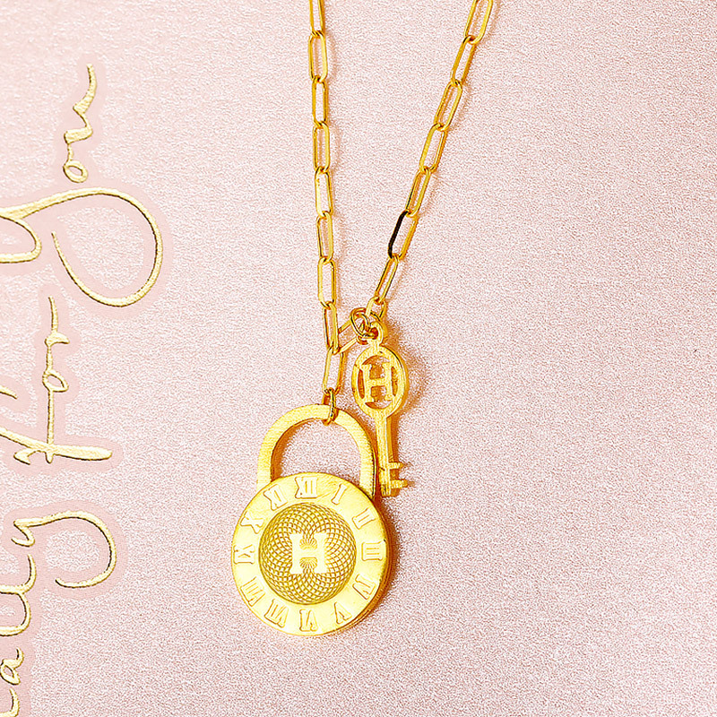 黄金码头5G足金999打开心菲钥匙锁套链吊坠手链耳钉时尚套装精品