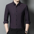 秋季新款男士长袖衬衫弹力条纹无痕上衣中年商务透气打底衬衣 3302暗紫 110/L
