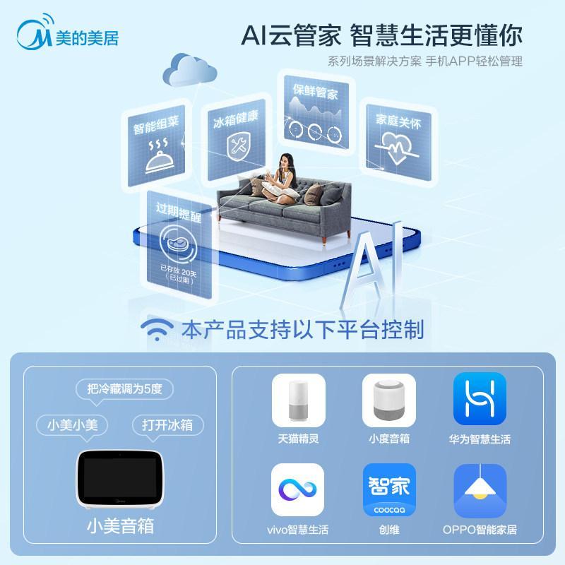 美的(Midea)650L对开门母婴冰箱高效变频低音节能风冷无霜智能WIFI家用大容量BCD-650WKPZM(E)