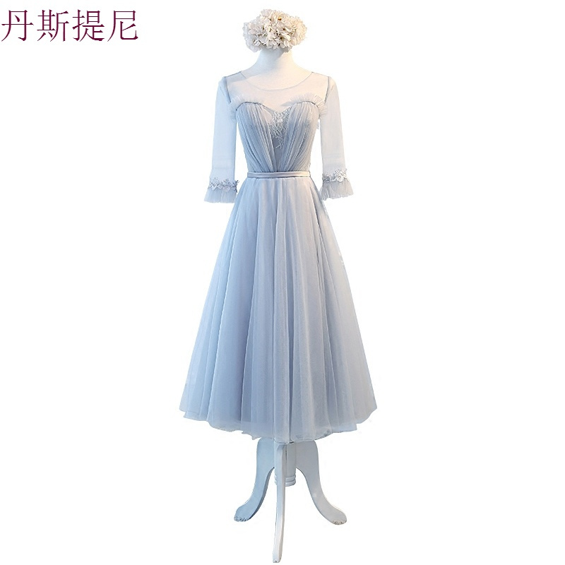 伴娘服2018新款韩版姐妹裙中长款婚礼姐妹团灰色伴娘礼服女春夏季