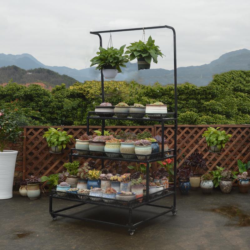 户外多肉花架置物架子阳台多层落地式阶梯室外带轮子移动植物庭院定制