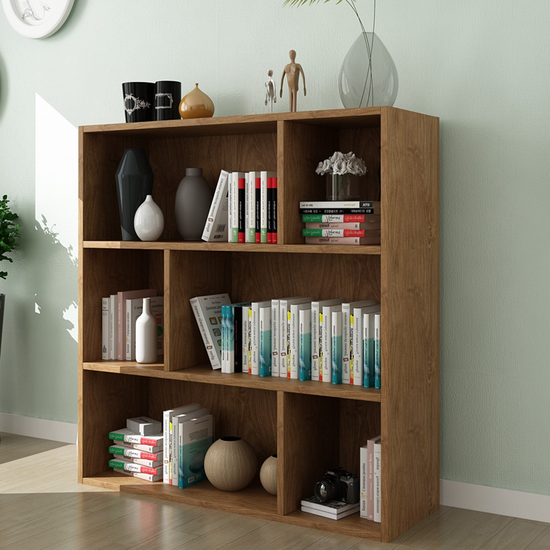 鑫环境 简约五格承重书架创意书柜格子柜木质小柜子储物柜简易收纳组合柜 六格樱桃木74*24*80