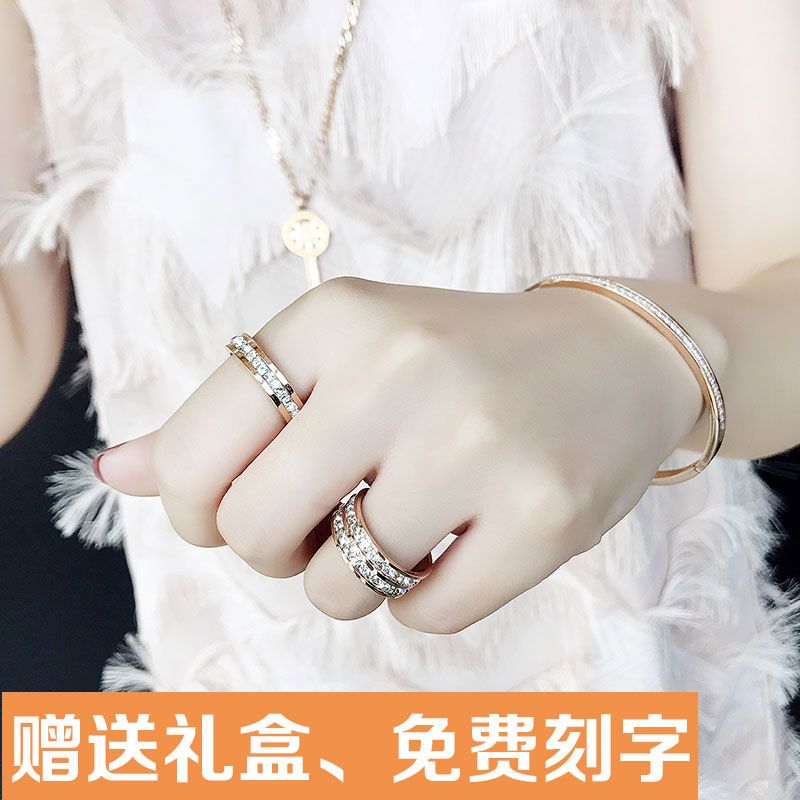 不色钛钢戒指女满钻红简约气质食指环日韩潮人个生尾戒