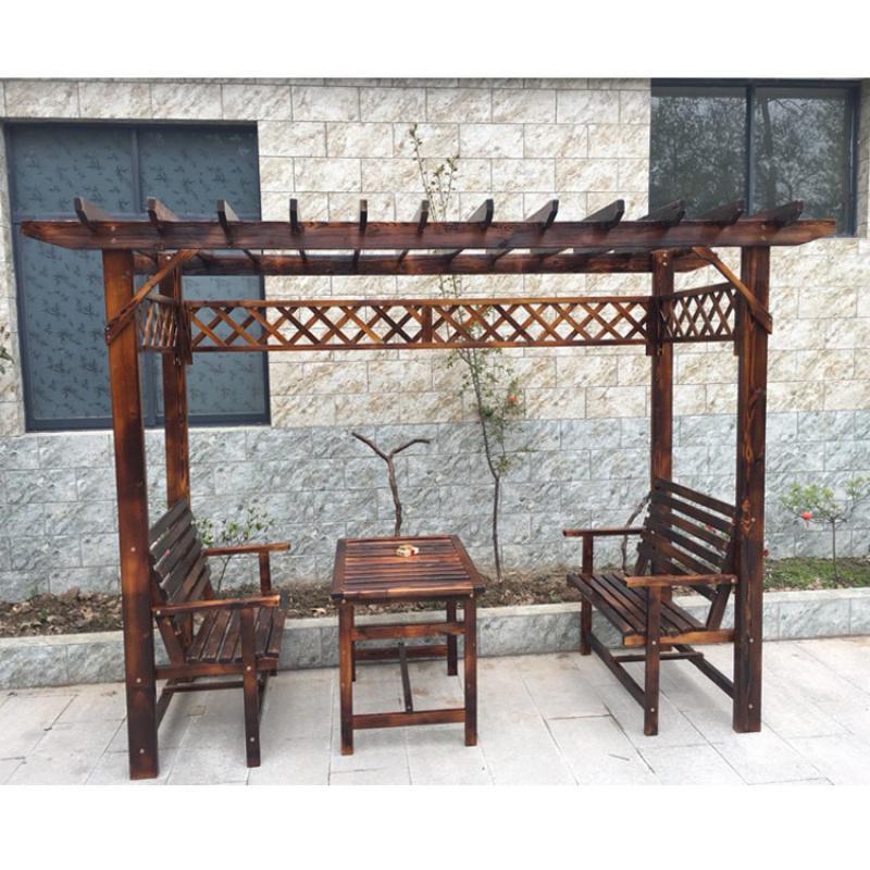 森美人防腐木葡萄架户外庭院家具阳台花园休闲桌椅爬藤花架别墅木屋凉亭 经济款三件套（配65茶几）