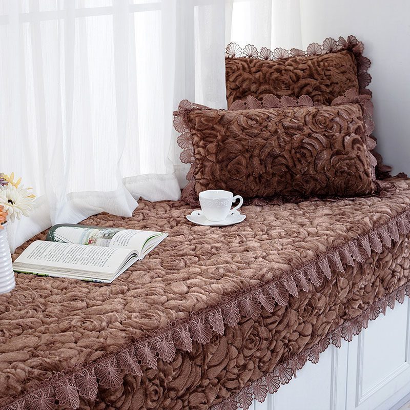 汐岩阳台垫子飘窗垫可裁剪加厚毛绒窗台垫榻榻米垫子可机洗飘窗毯定做 咖色(50宽+20垂边)*210cm长一条