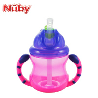 努比(Nuby)双耳防漏pp吸管杯(有硅胶圈)--240ml 紫盖粉身