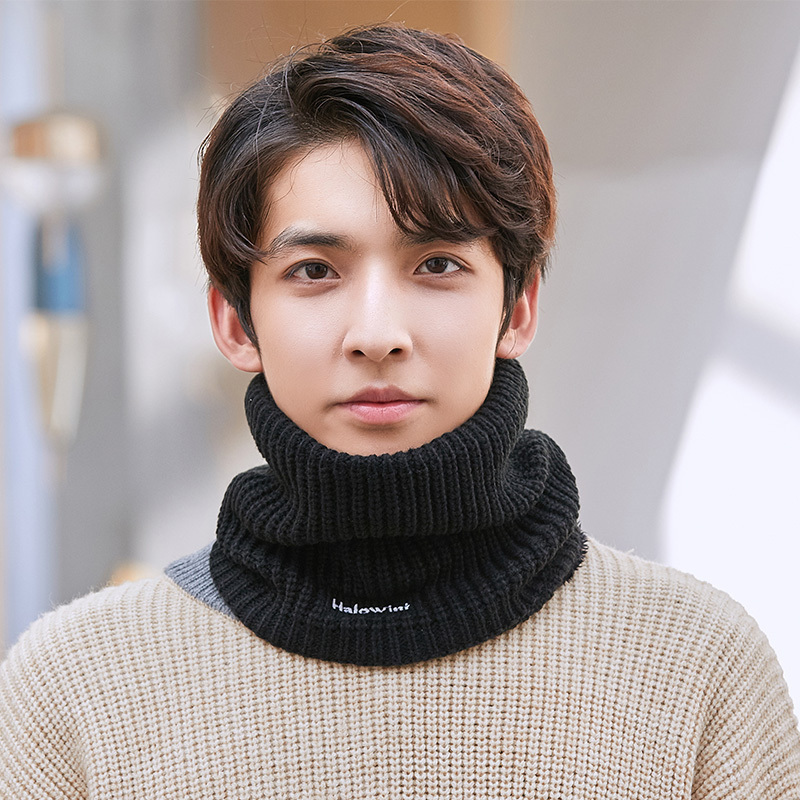 围脖套男士冬季黑色加绒保暖防风加厚假领护颈椎骑行防寒针织围巾视频