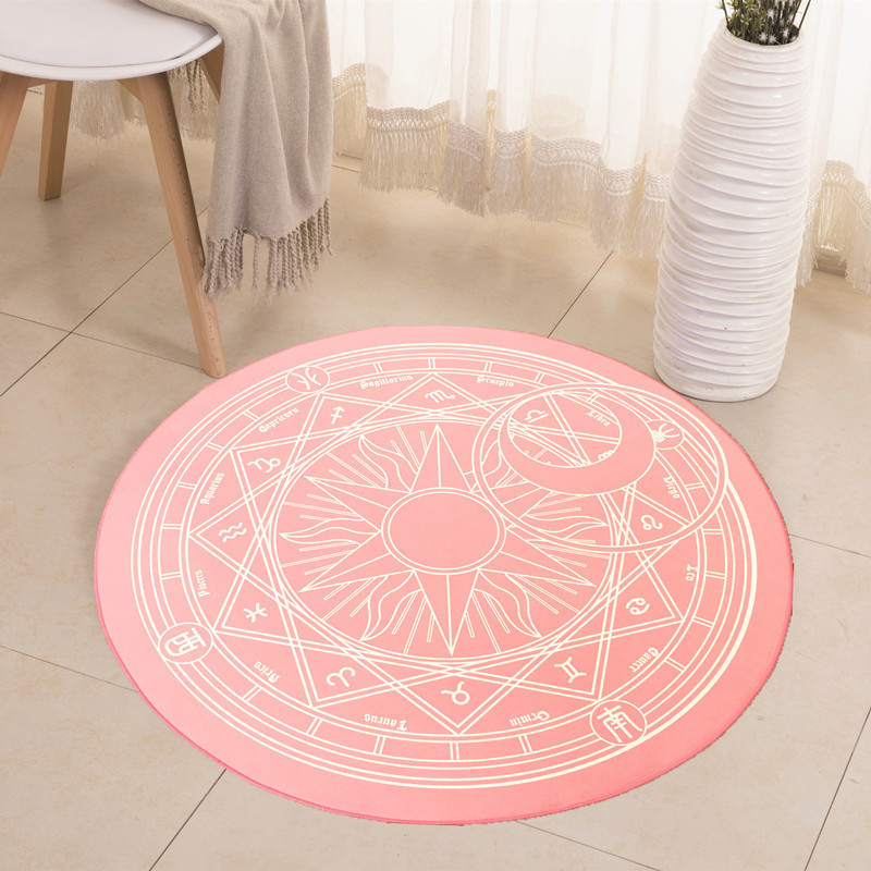 美帮汇魔法阵圆形地毯 吊篮电脑椅少女地垫网红卧室试衣镜镜前垫子 月亮粉魔法阵 直径160cm