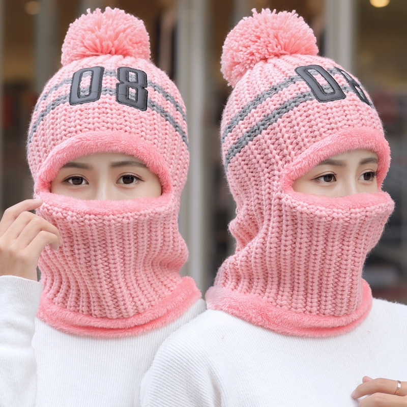 毛线帽子男女冬天套头帽保暖蒙面骑车户外风寒东北帽围巾围脖一体帽