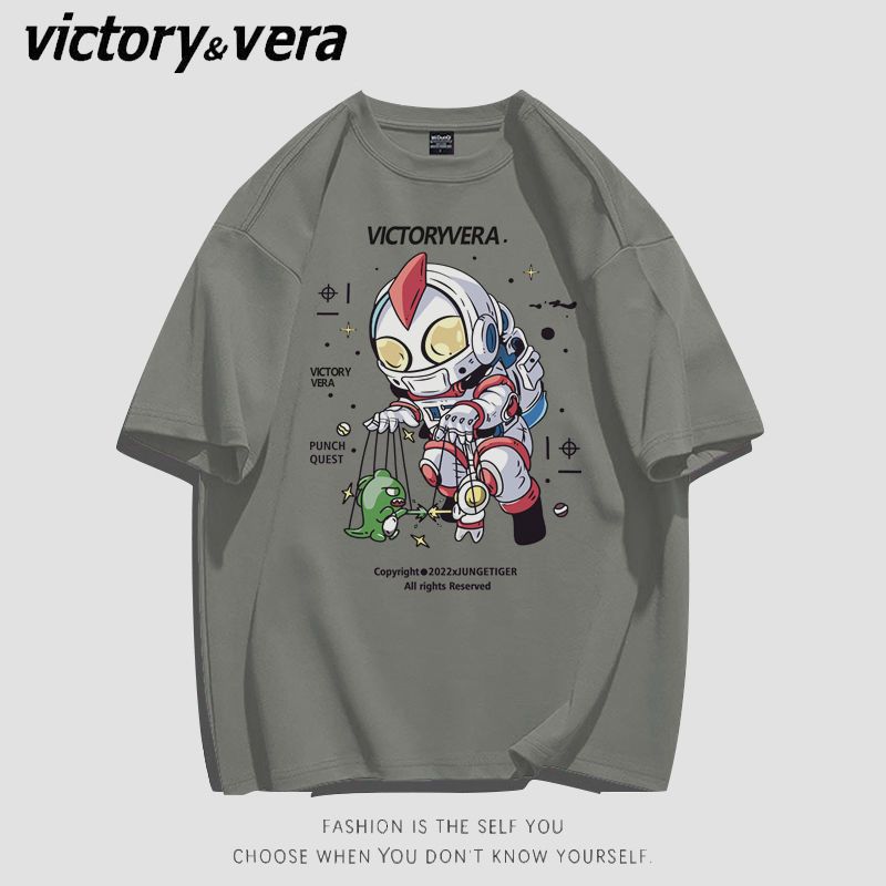 VICTORYVERA学生韩版宽松短袖t恤女港风2022新款夏季个性印花上衣