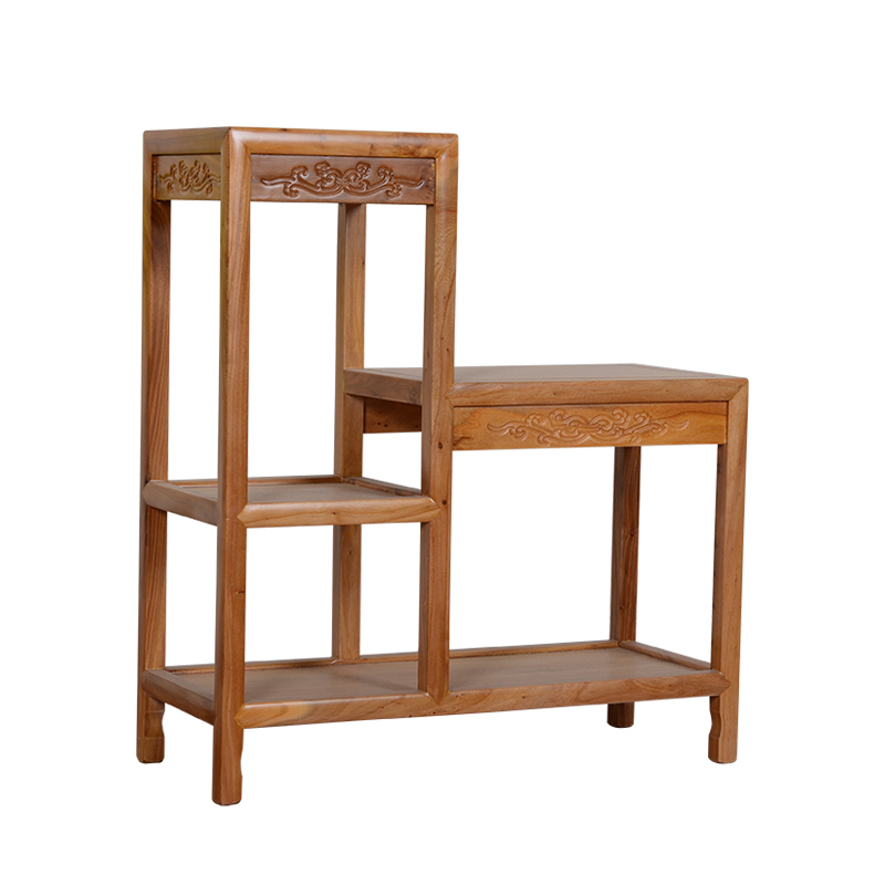 实木花架室内榆木鱼缸架高低闪电客多层置物架仿古中式花几架子