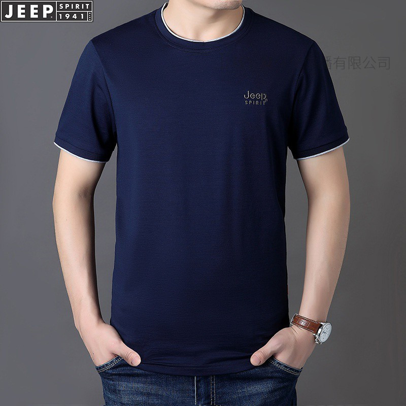 jeepspirit圆领短袖t恤男夏季宽松纯色半袖体恤大码