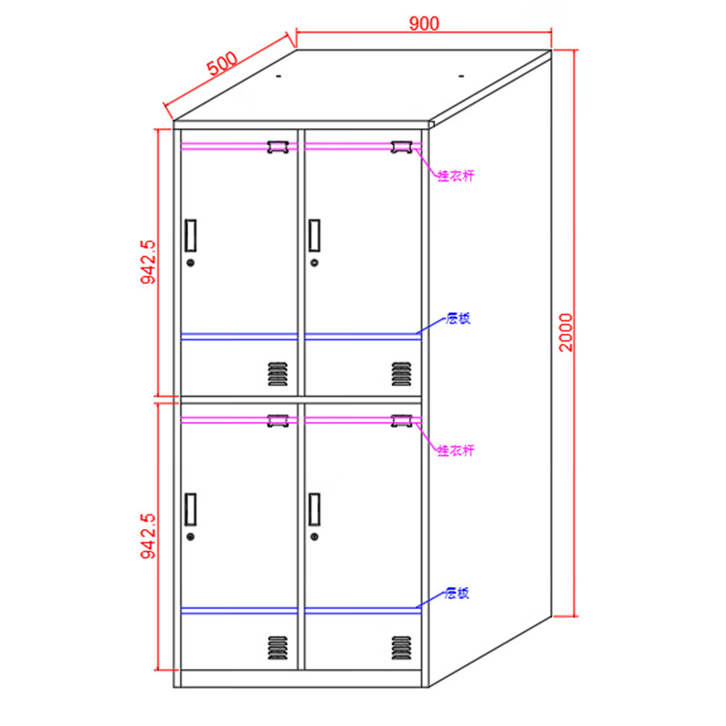 鑫金虎(XIN JIN HU)钢制四门更衣柜铁皮柜员工储物柜宿舍衣柜寄存柜高清大图
