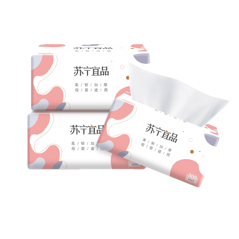 苏宁宜品3包/4层300张/包抽纸原生木浆高清大图