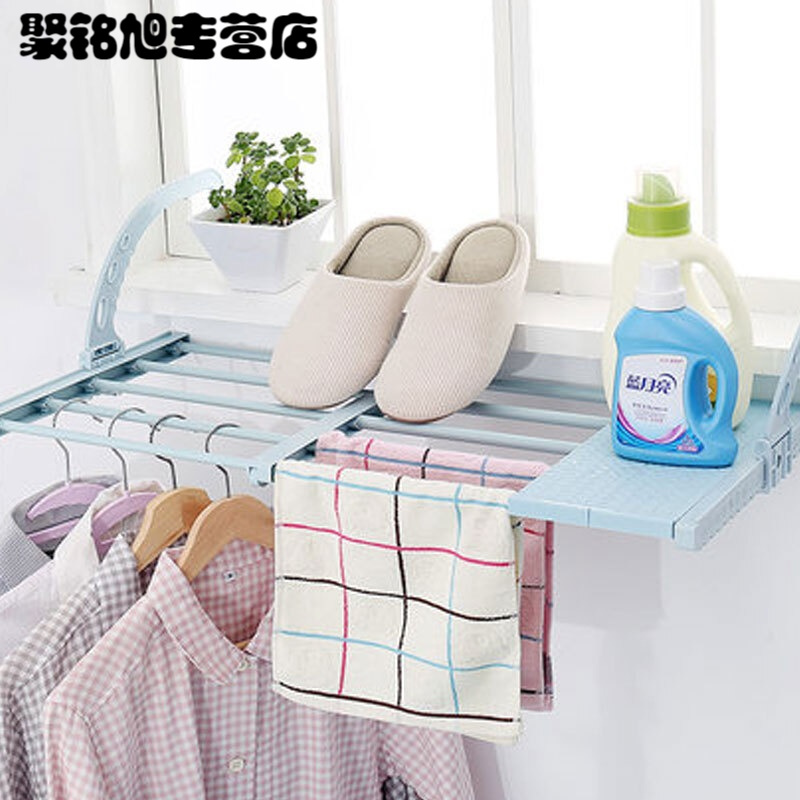 多功能窗外阳台晾晒架窗台晒鞋挂凉衣服架子折叠伸缩暖气片晾衣架简约白色长75-120cm宽35cm