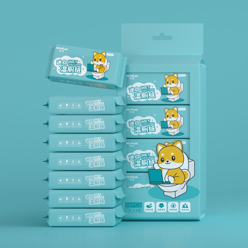 米奇喵可王系列迷你湿巾便携小包装抽取手口清洁湿纸巾女学生儿童卫生婴儿湿巾纸小狗湿厕纸木浆可溶解【1提8包*8片】3包装