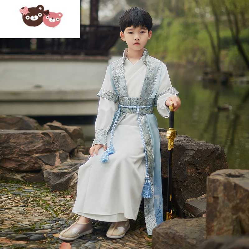 绿彩虹光儿童汉服男童公子侠客薄款武侠风2022春夏季新款古装唐装表演套装