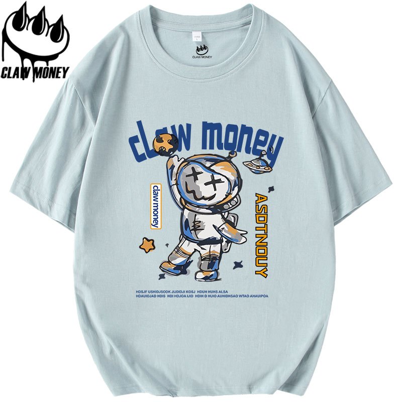 Claw money潮牌短袖t恤男纯棉青少年印花半袖宽松半截袖圆领体恤