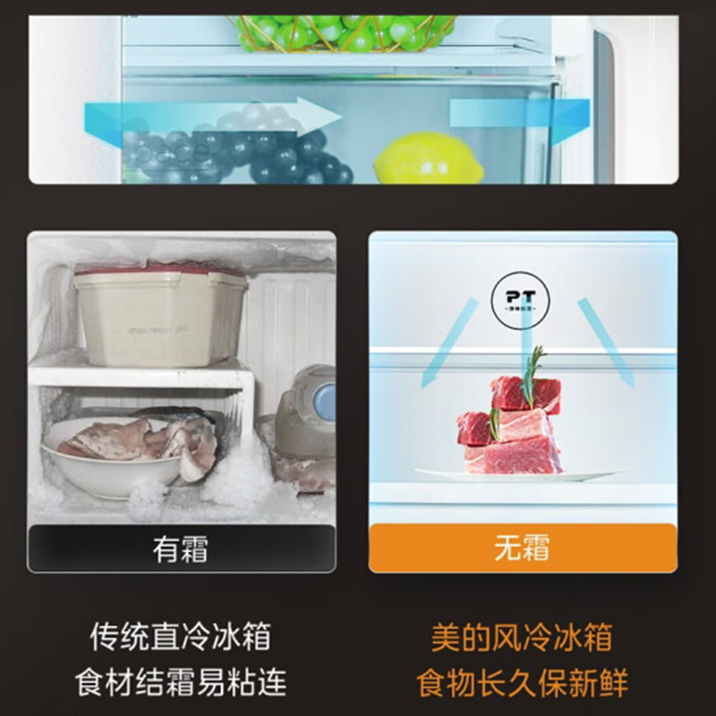 美的(Midea)冰箱473升大容量对开门四门家用风冷无霜一级变频铂金净味冰箱 BCD-473WSGPM(Q)榭湖银