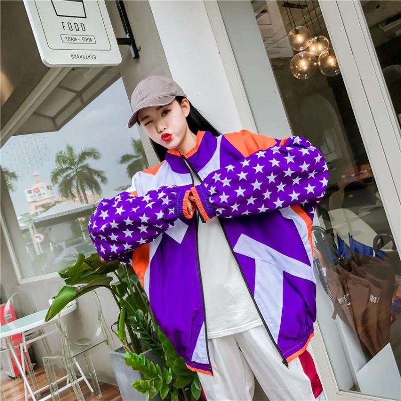 冲锋衣女潮牌宽松嘻哈hiphop运动外套秋季薄款拼色棒球服夹克衫