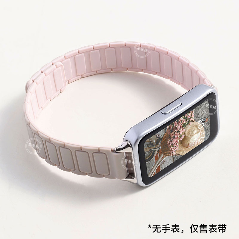 适用华为手环10表带9手表8荣耀9磁吸硅胶运动腕带watch智能NFC女撞色honor9手表带个性创意透气3264 星光配牛津粉 适用华为手环10/9/8/NFC版表带+连接器