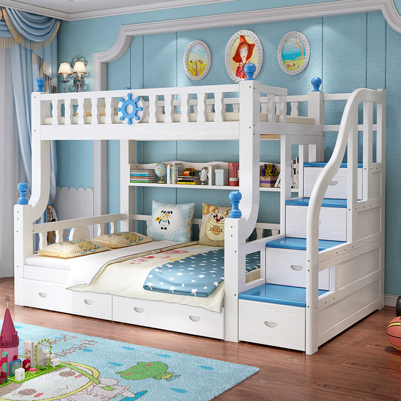 登喜华菲全实木高低床地中海实木上下床子母床多功能单人双人儿童床