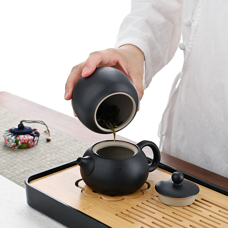 金镶玉 墨润茶具套装 黑陶瓷茶壶公道杯茶叶罐茶杯茶盘礼盒收纳高清大图