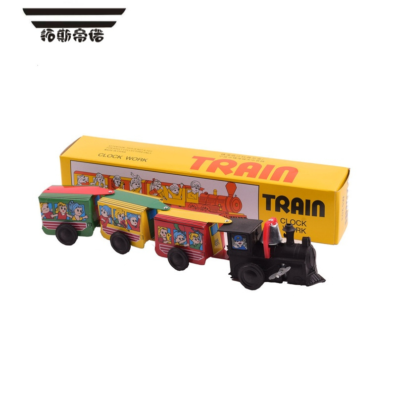 拓斯帝诺80后怀旧复古铁皮玩具发条铁皮火车带三节车厢精品玩具店