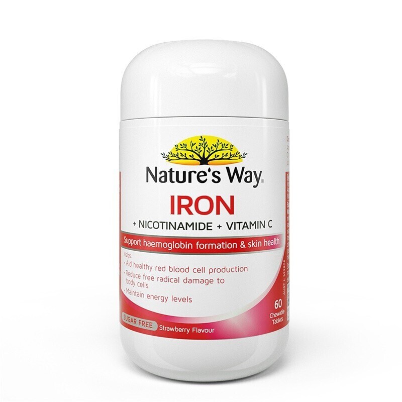VC佳思敏(Nature’s Way)铁+维生素C+烟酰胺咀嚼片60粒/瓶装 澳洲进口矿物质 草莓味无糖配方