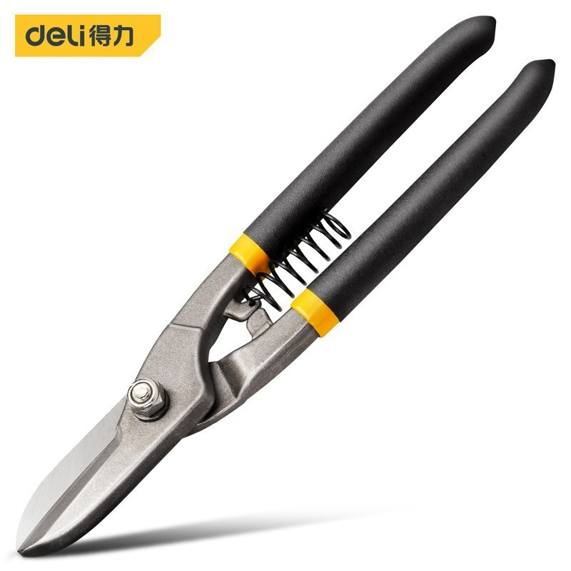 得力(deli)DL4370德式铁皮剪不锈钢金属铁丝大剪刀剪龙骨白铁皮剪子 8″黄黑色 2把装 1件