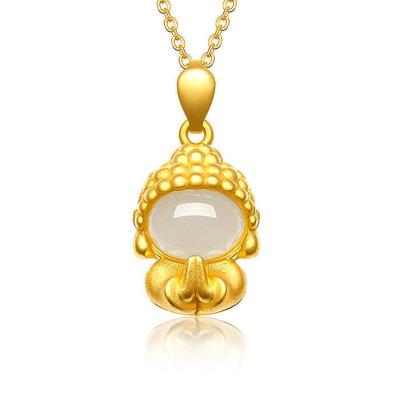 沙金无相佛吊坠金镶玉小萌佛菩萨吊坠项链女情侣款护身符无相佛白项链