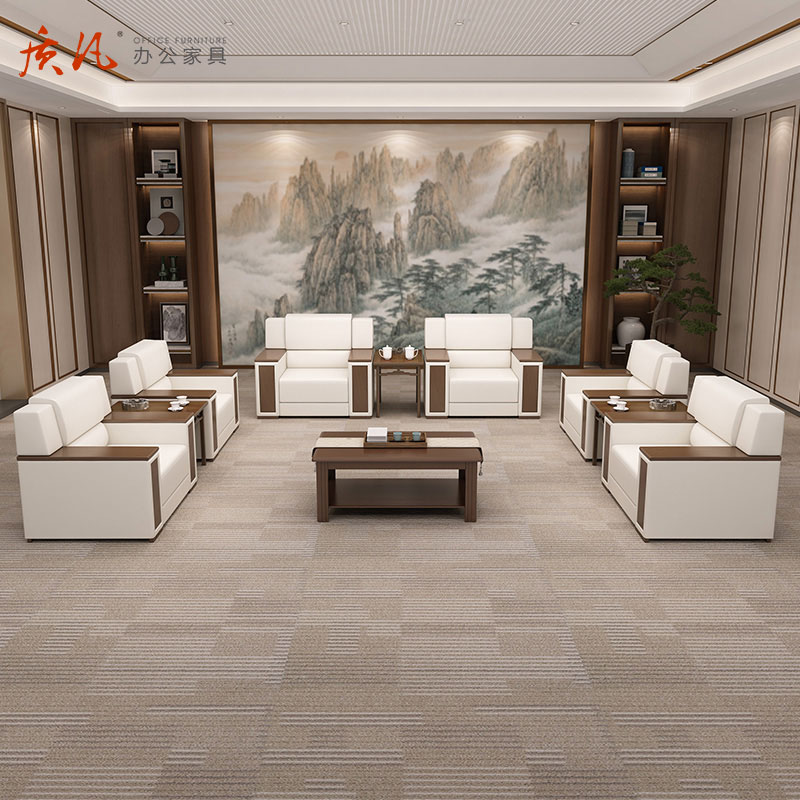 质凡新中式会客沙发 真皮单人位高清大图