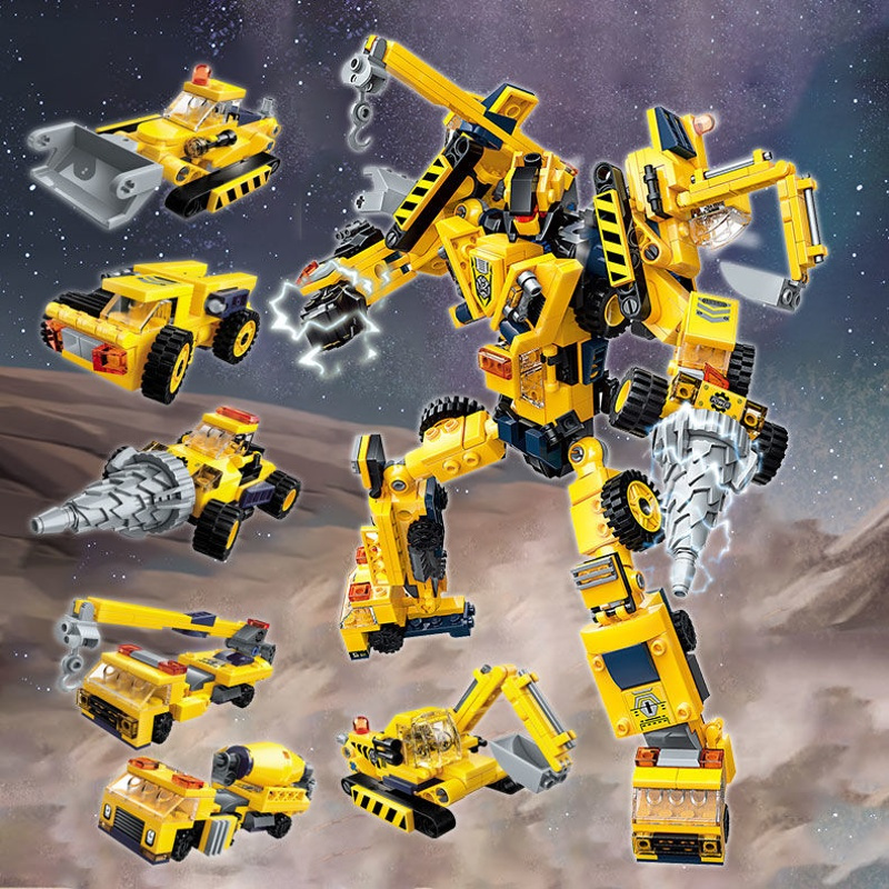 启蒙1417工程机甲乐兼容乐高积木机器人变形合体男孩拼装玩具拼图6合1