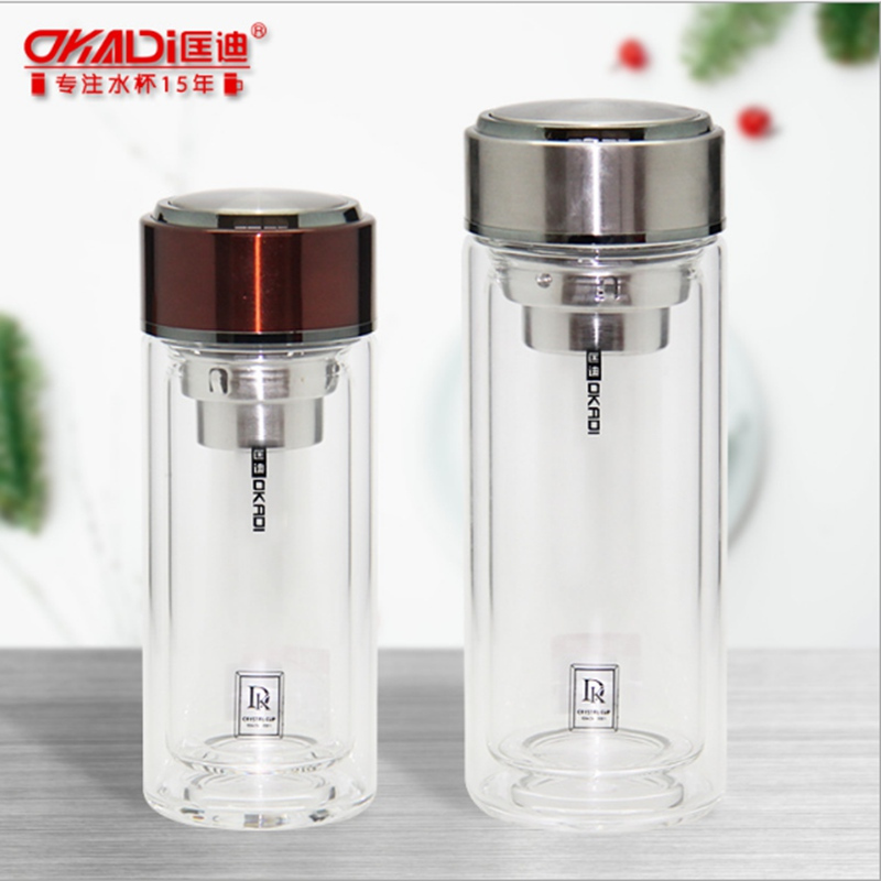 匡迪205号双层玻璃杯高硼硅水杯商务办公杯500ml