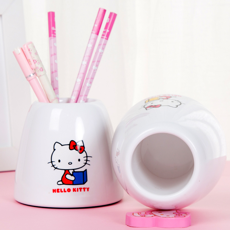 广博(GuangBo)KT86190圆形笔筒(2个) 笔座 收纳盒 Hello Kitty桌面办公文具 办公用品