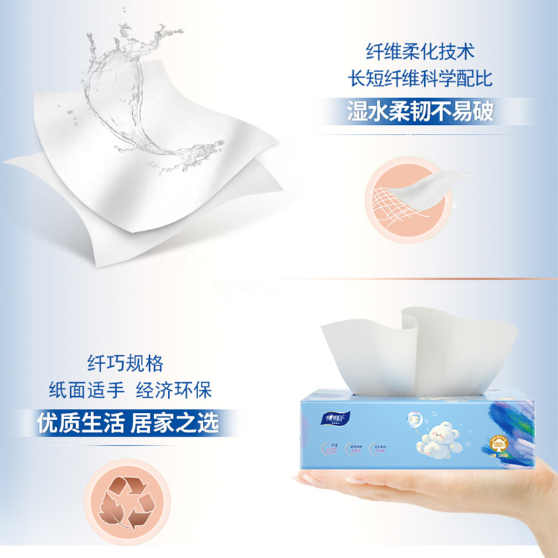 心相印小熊盒装抽纸抽纸/盒抽 2层100抽*3盒纸巾 商务 会议 办公 家面巾纸 原生木浆柔软亲肤不掉屑家庭日常使用首选高清大图