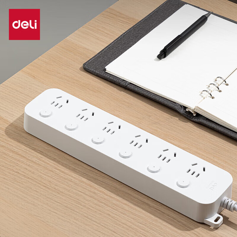 得力雅白系列新国标安全插座/插排/插线板/接线板/排插/拖线板延长线 分控 保护门6位3米 33943(03)