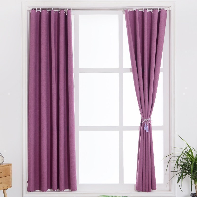 美帮汇免打孔窗帘保暖色仿羊绒北欧简易窗帘现代简约卧室遮光隔风隔断 紫色 0.9*1.8米高送70-110杆